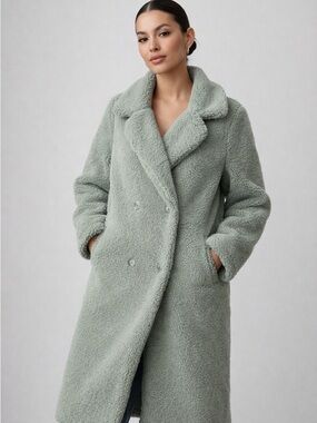 PrettyLittleThing Sage Green Teddy Long Coat